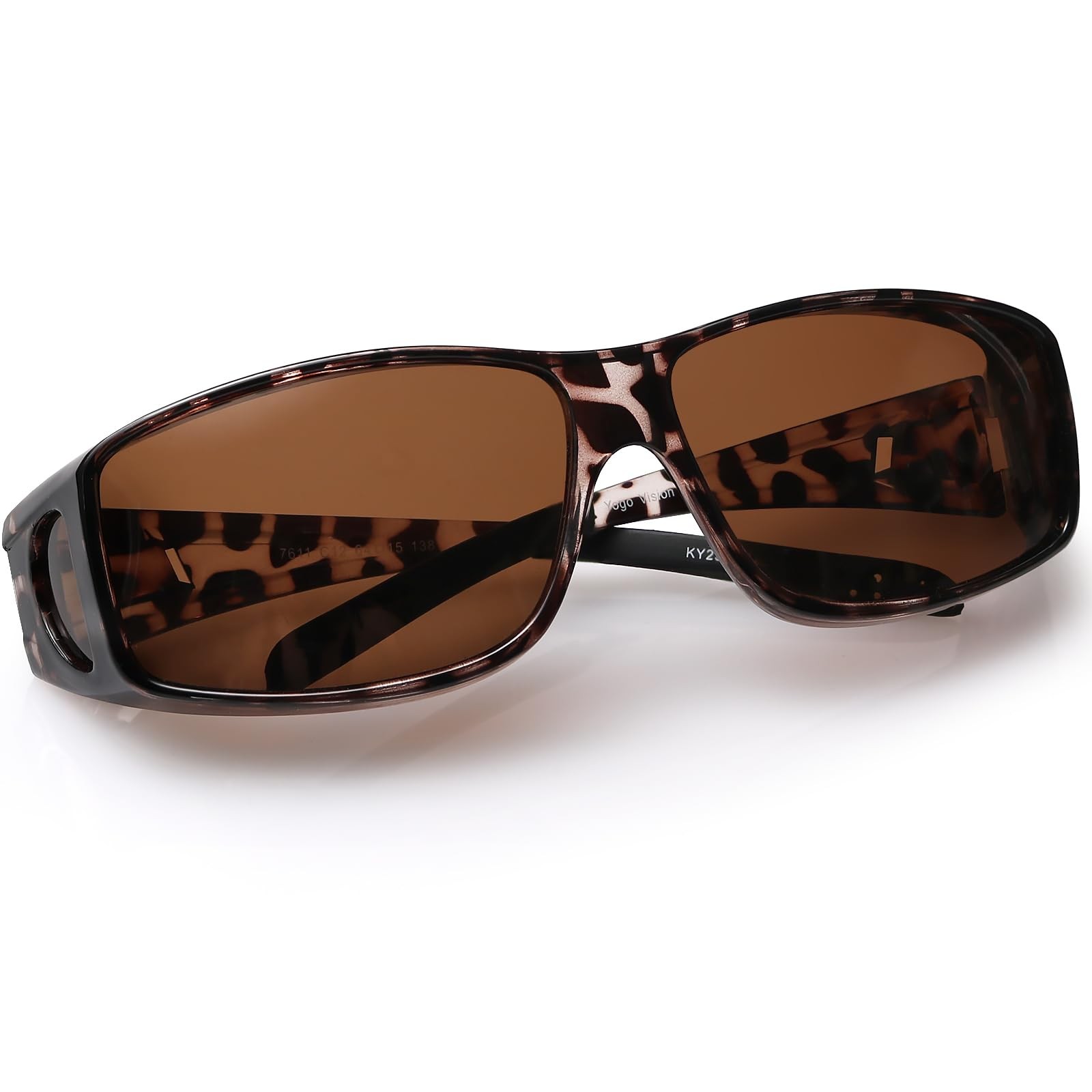 Yogo Vision Fit Over Wrap Sunglasses 61-18-120, Lepard Frame and Brown Lens