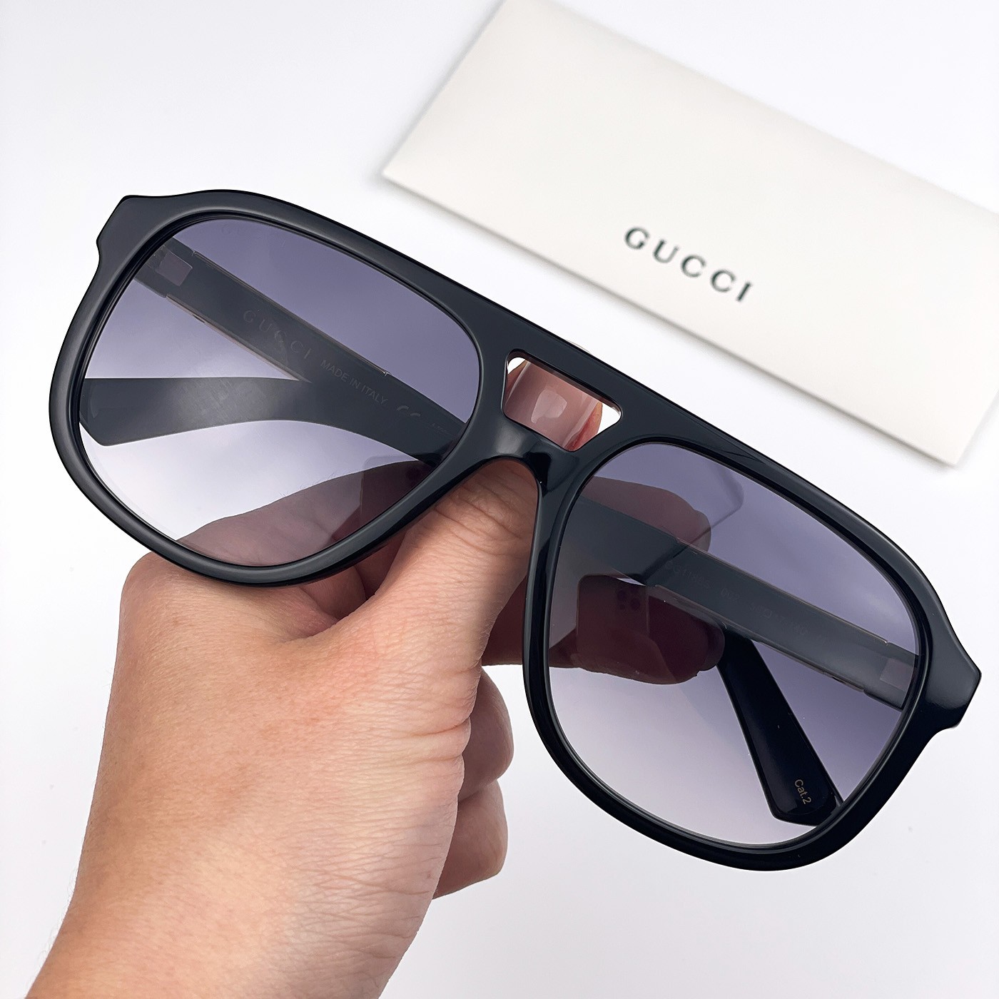 Gucci Men Sunglasses Black Grey Gradient Pilot GG1188S 002 NEW AUTHENTIC