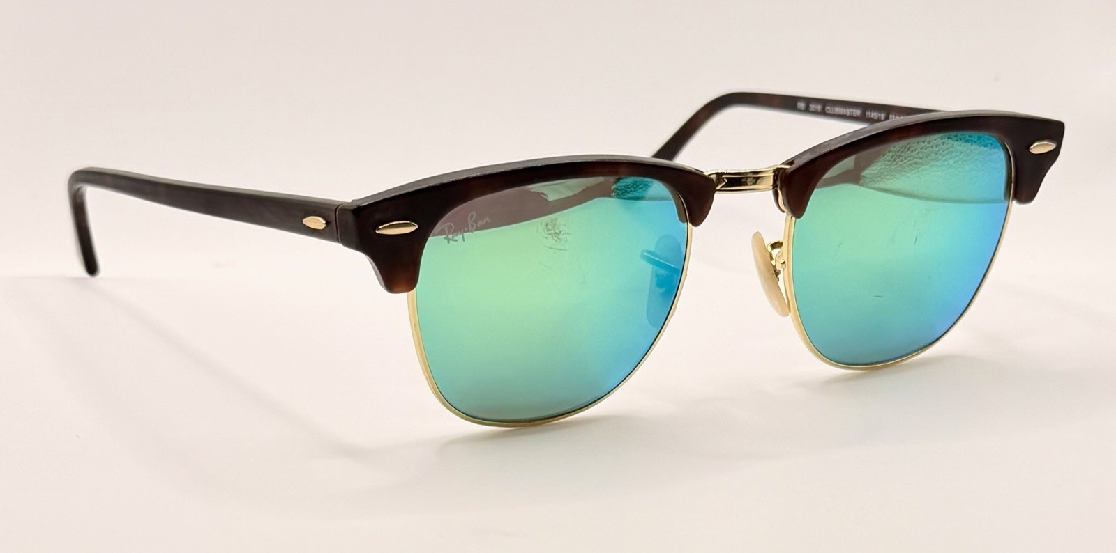 Ray-Ban RB3016 Clubmaster 1145/19 Blue Flash Mirror Sunglasses 51-21 Havana Gold