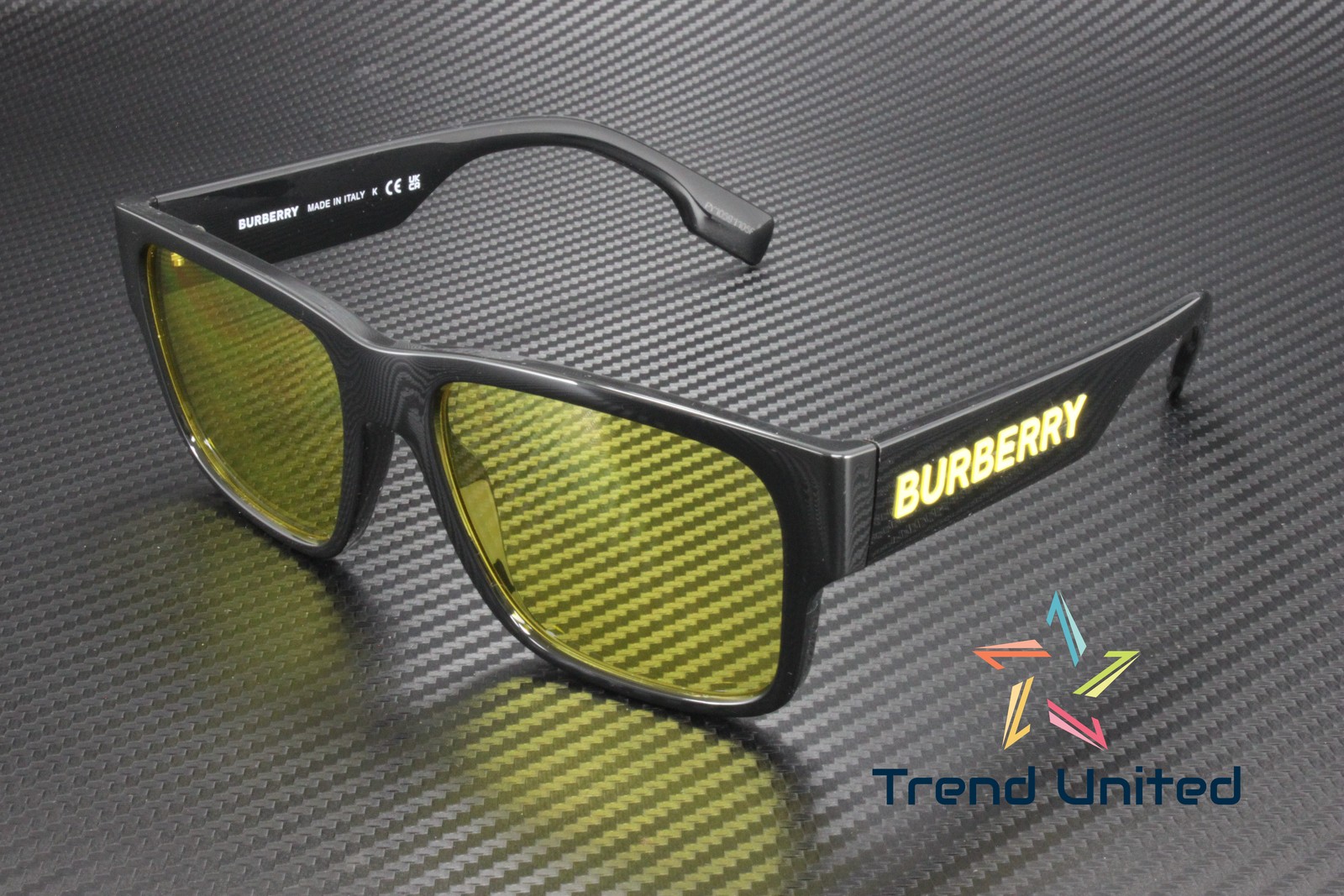 BURBERRY BE4358 300185 Knight Black Yellow 57 mm Men’s Sunglasses