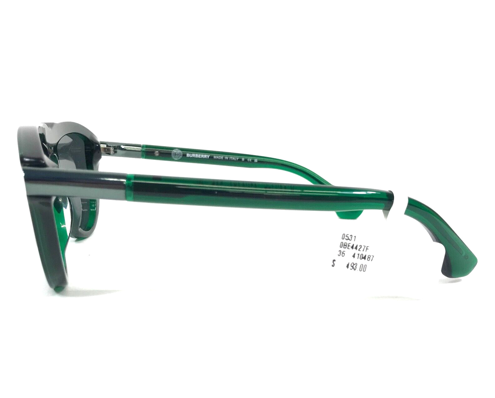 Burberry Sunglasses B4427-F 4104/87 Green Irregular Frames with Dark Grey Lenses