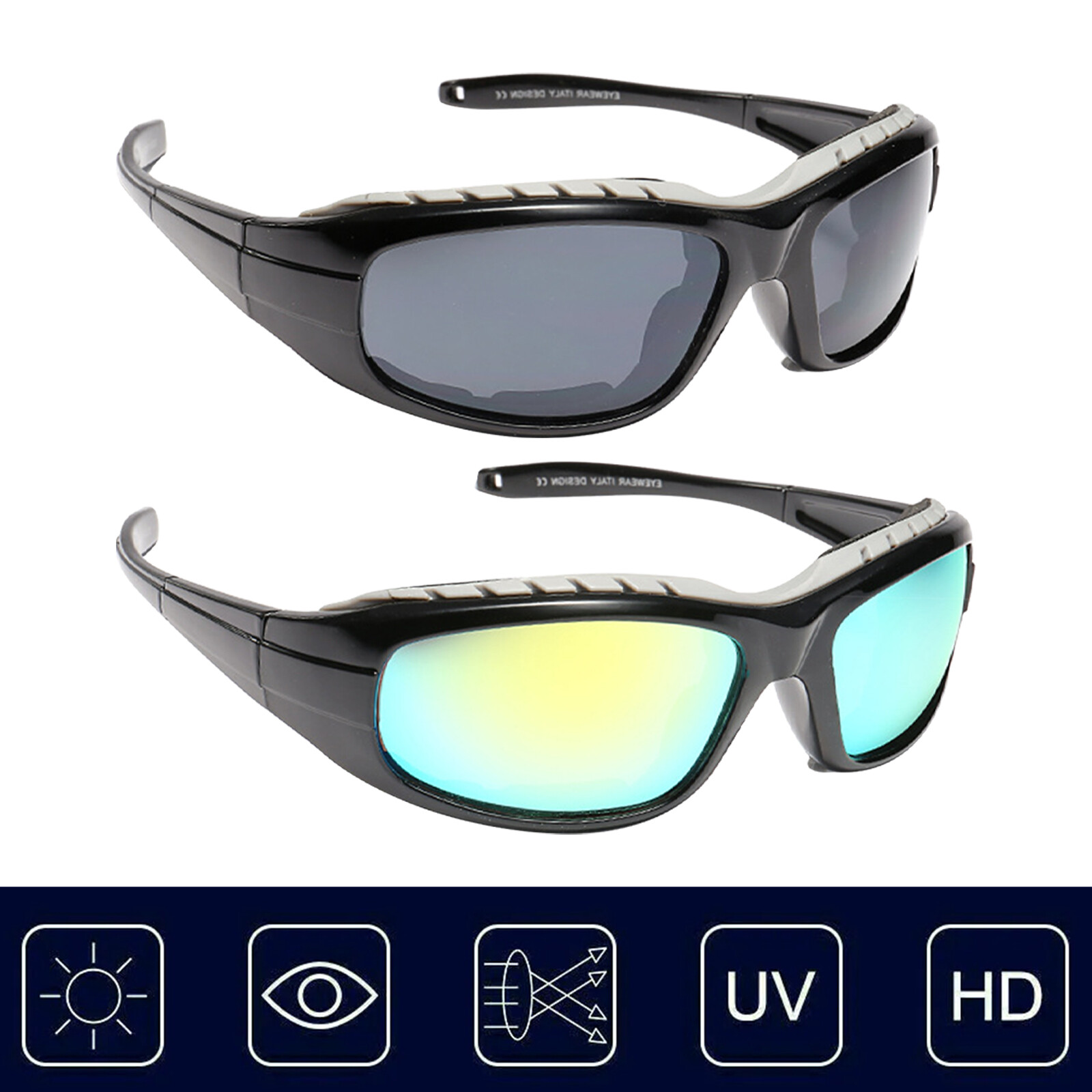 2 Pair Anti-Fog Padded Wraparound Motorcycle Sunglasses/Biker Glasses off-road