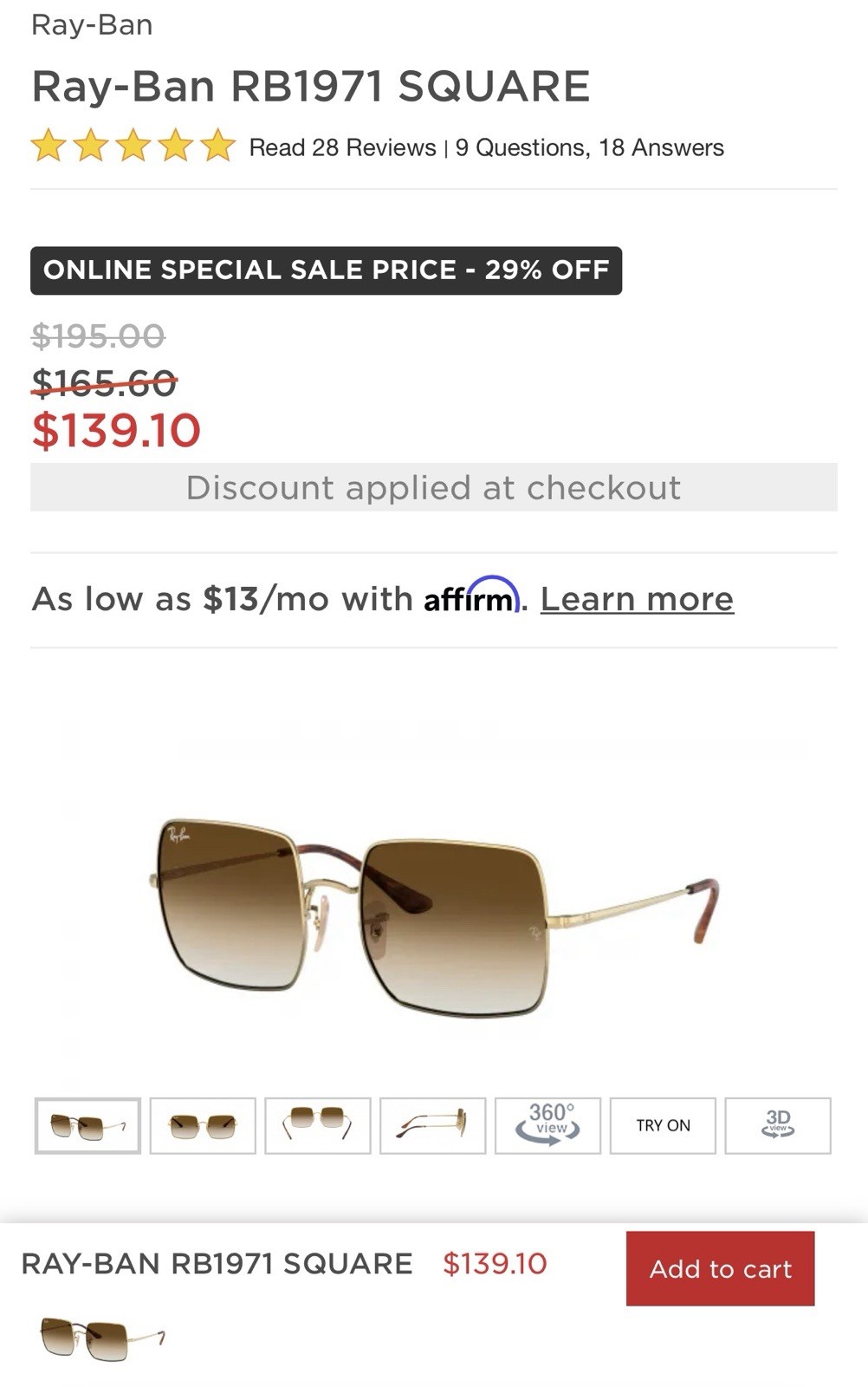 Ray Ban RB1971 Square Aviator Sunglasses