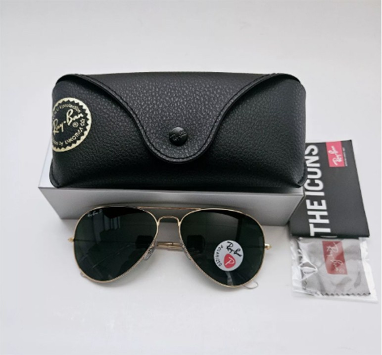 Ray-Ban Sunglasses RB3025 Aviator Classic Gold Frame Polarized Green Lens 58mm.