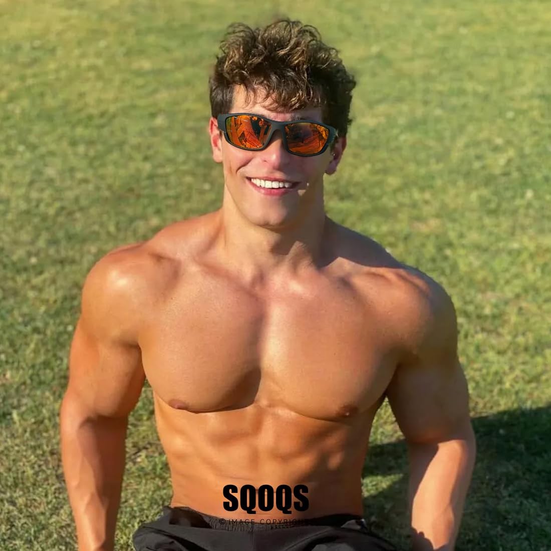 SQOQS Polarized Sports Sunglasses Men UV400 Protection Lightweight Wrap Around