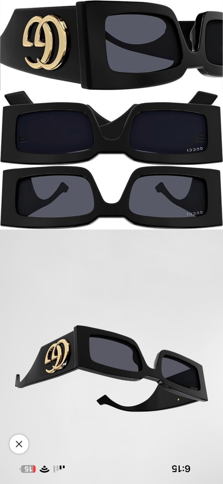 Gucci GG1425S 001 Black Rectangle Sunglasses Gray Tinted Lenses 53□21 145