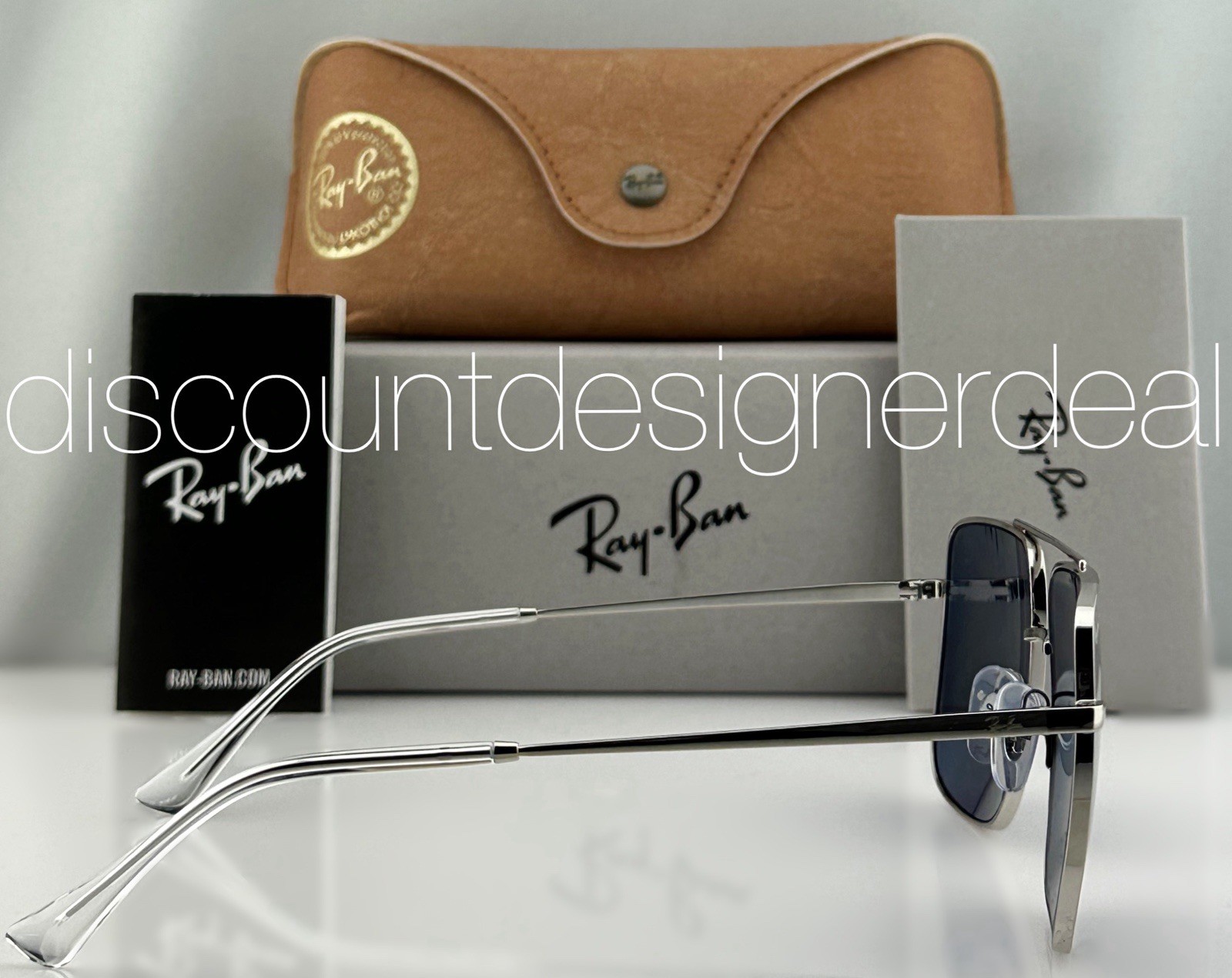 Ray-Ban RB3758 003/2V Square Sunglasses Silver Frame Blue Polarized Lens 56mm