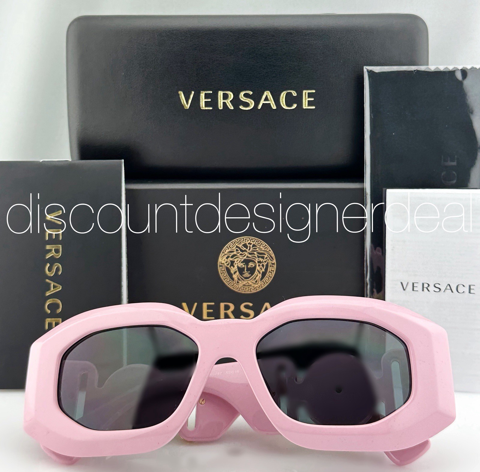 Versace VE4425U 5440/87 Medusa Geometric Sunglasses Pink Frame Gray Lens 53 NEW