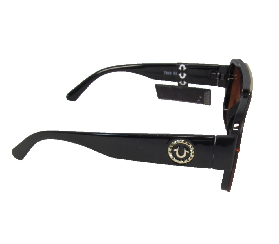 TRUE RELIGION Mens Glossy Black Plastic Sunglasses Amber Lenses TRM1875-1B-GO2