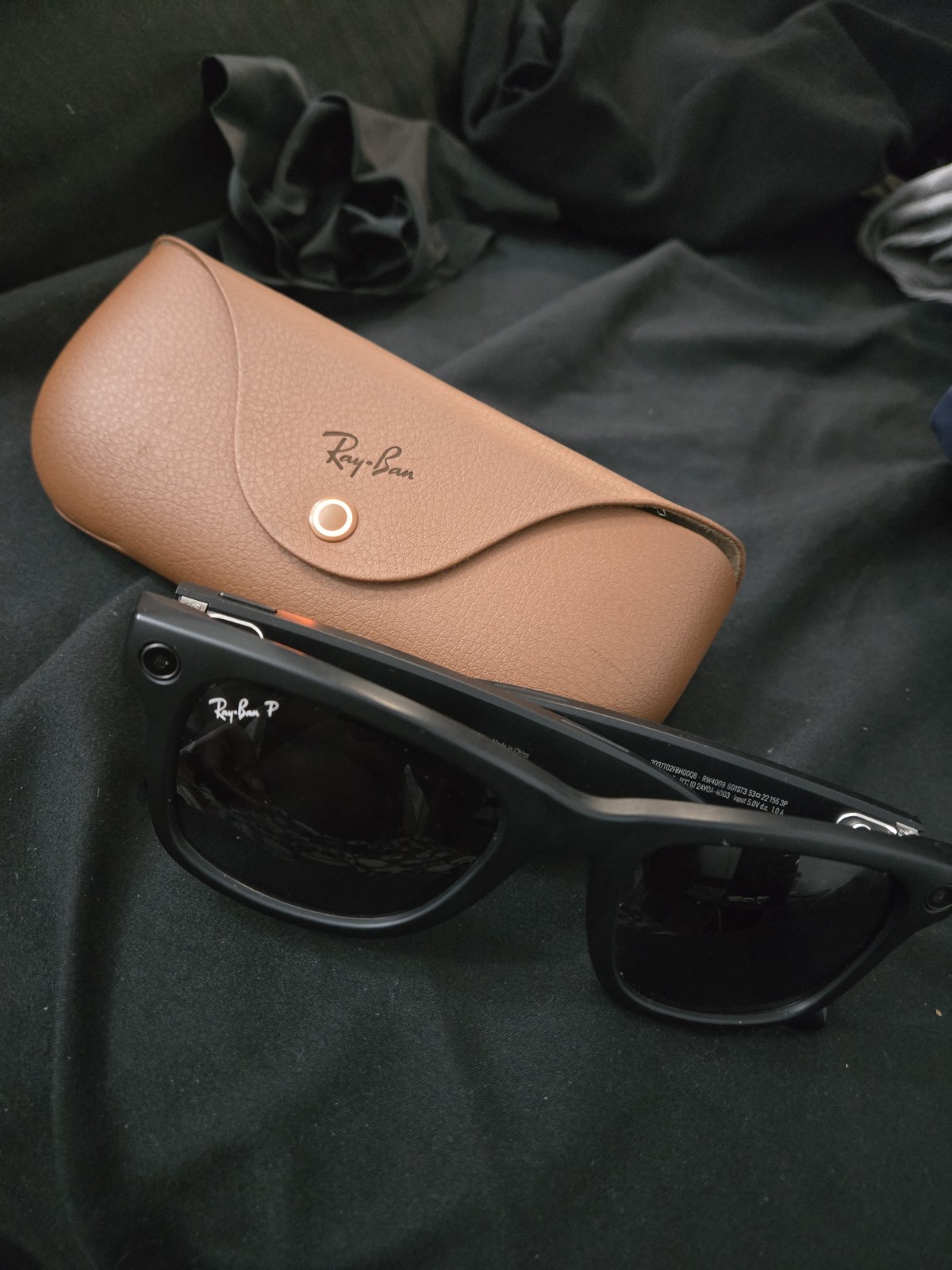 Ray-Ban Polarized Wayfarer Sunglasses, Black Plastic Frame & Lenses, w/ Case
