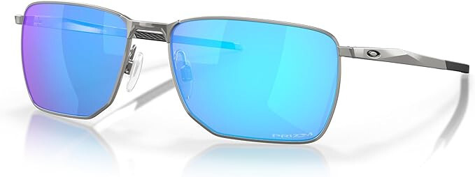 Oakley Men’s OO4142 Ejector Rectangular Sunglasses, Satin Chrome/Prizm Sapphire