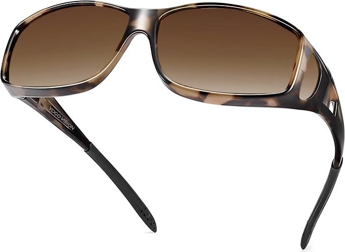 Yogo Vision Fit Over Wrap Sunglasses 61-18-120, Lepard Frame and Brown Lens