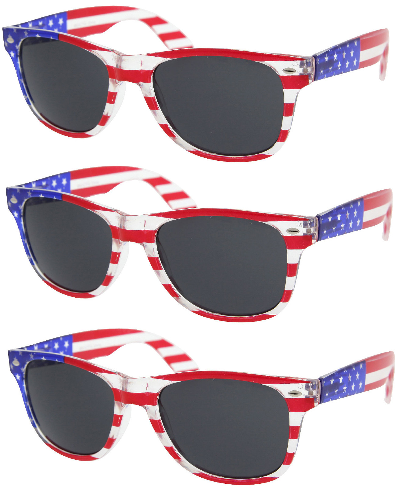 3 PAIRS SMOKE LENS American USA Flag Retro Sunglasses United States wholesale