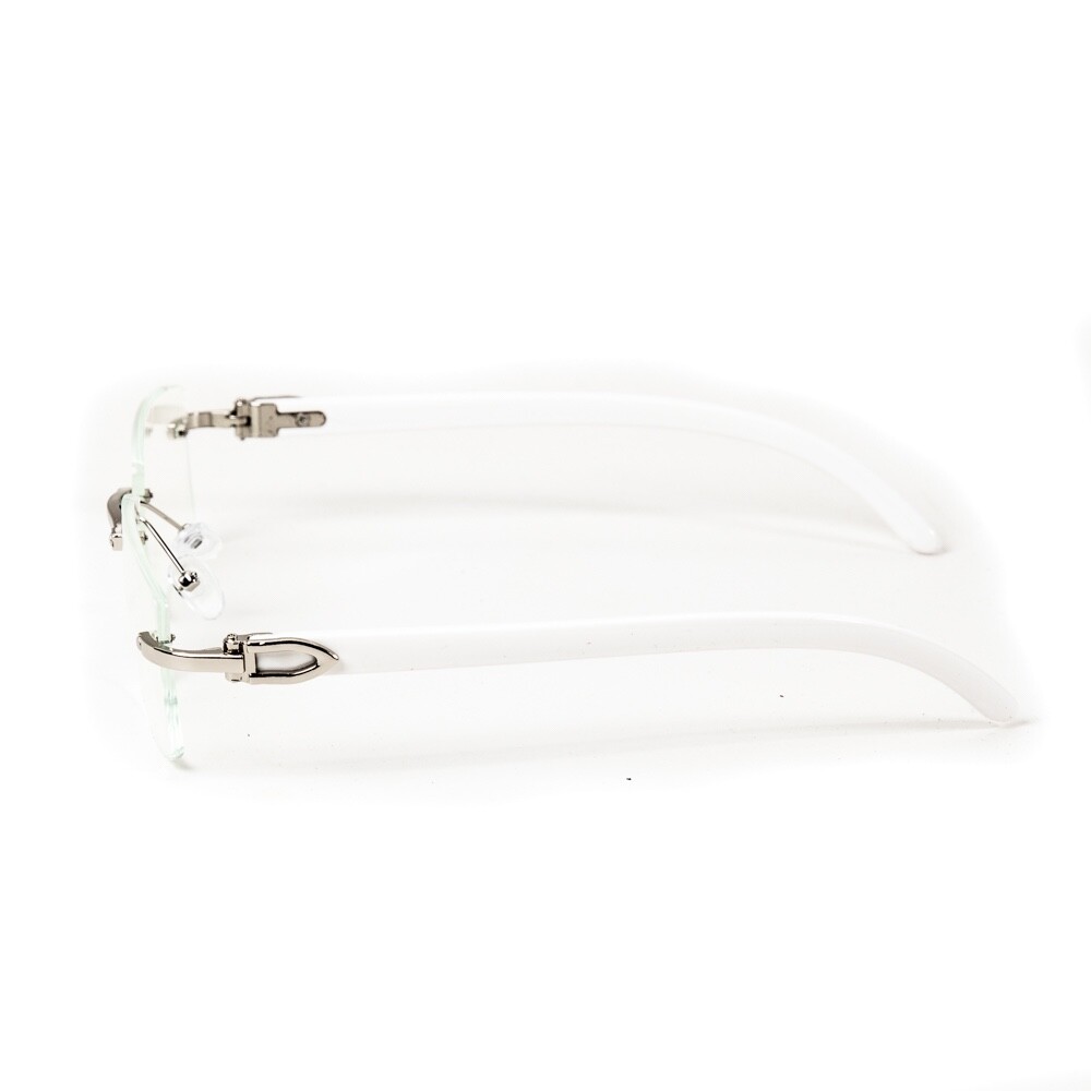 White Wood Grain Clear Lens Mens Silver Frame Rectangular Luxury Square Glasses