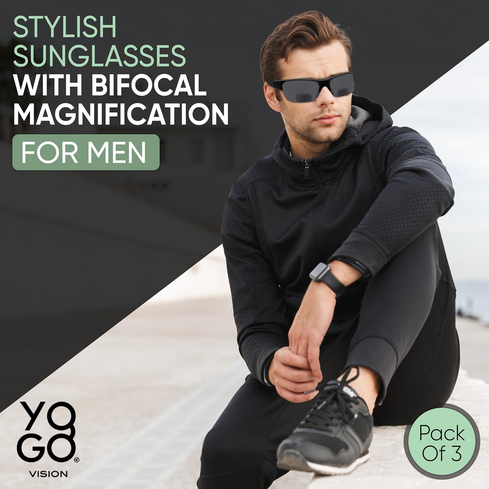 Yogo Vision Bifocal Sports Sunglasses Mens Wrap Around Half Rim Sunglasses