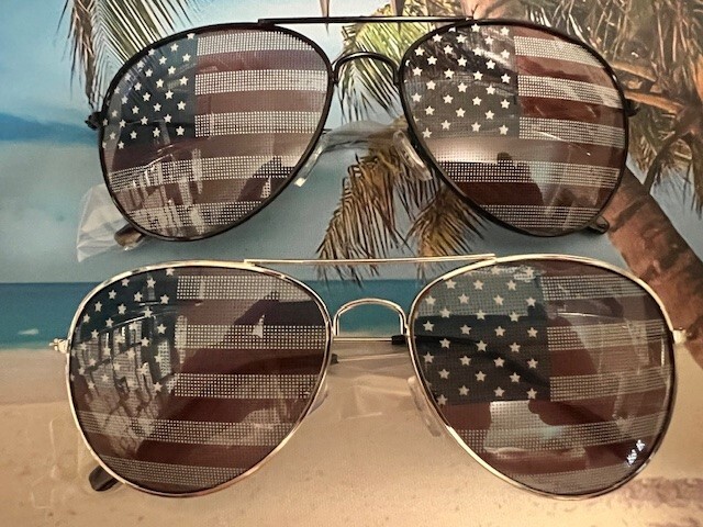American USA Flag Aviator Sunglasses US Patriotic United States Stars Stripes