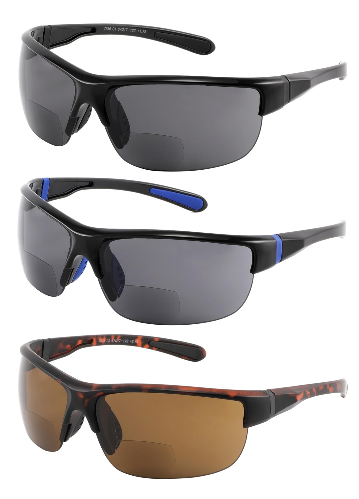 Yogo Vision Bifocal Sports Sunglasses Mens Wrap Around Half Rim Sunglasses