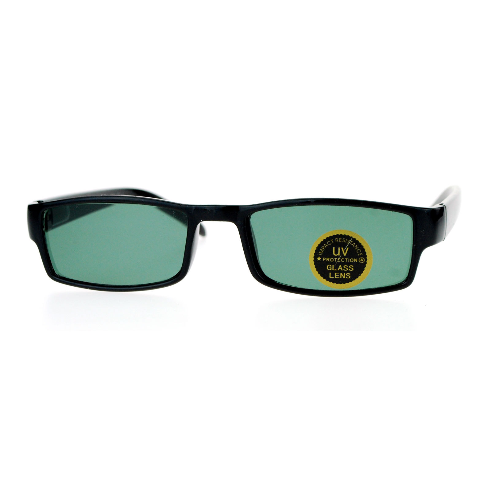 Rectangular Glass Lens Sunglasses Black Spring Hinge Frame UV Protection