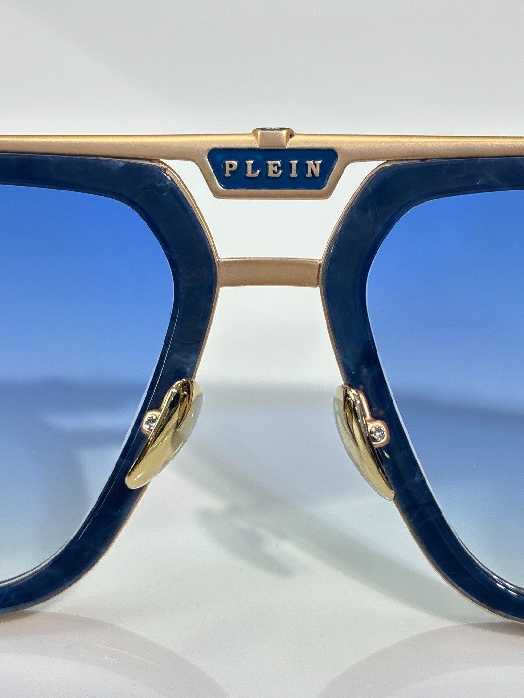 Philipp Plein SPP128M Blue Marble Sunglasses Gold Trim Blue Gradient Lens 56-21-