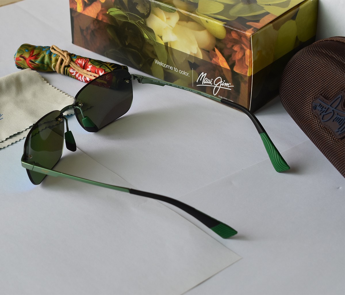 Maui Jim Lanakila GM624-15 Rimless Polarized Sunglasses Green Mirror 59-16-140