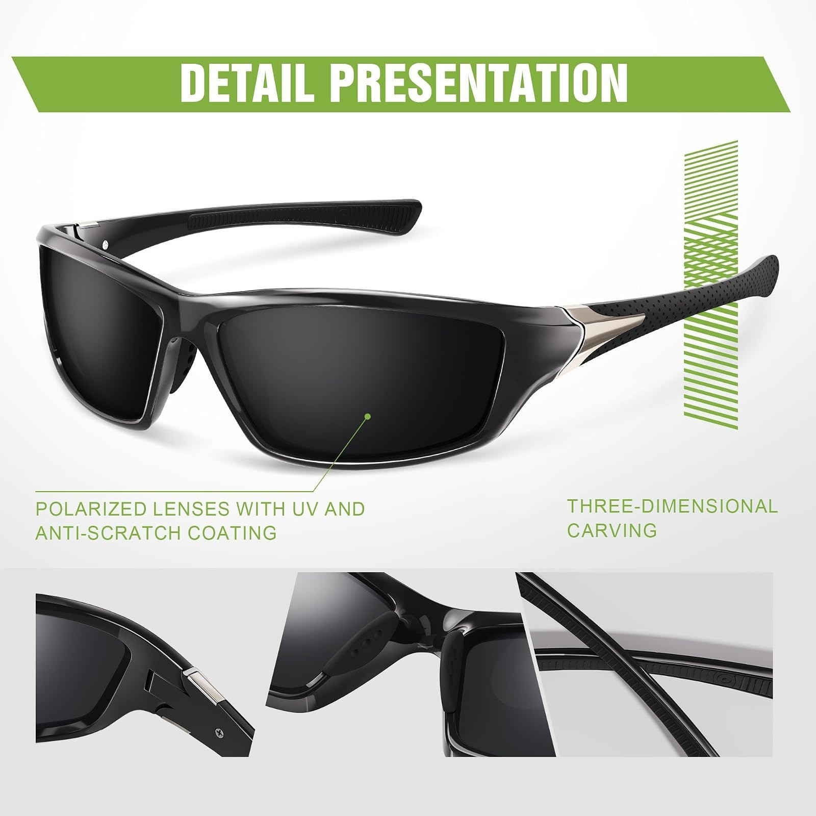 Polarized Sports Sunglasses 3-Pack Wrap Around UV Protection Men Women