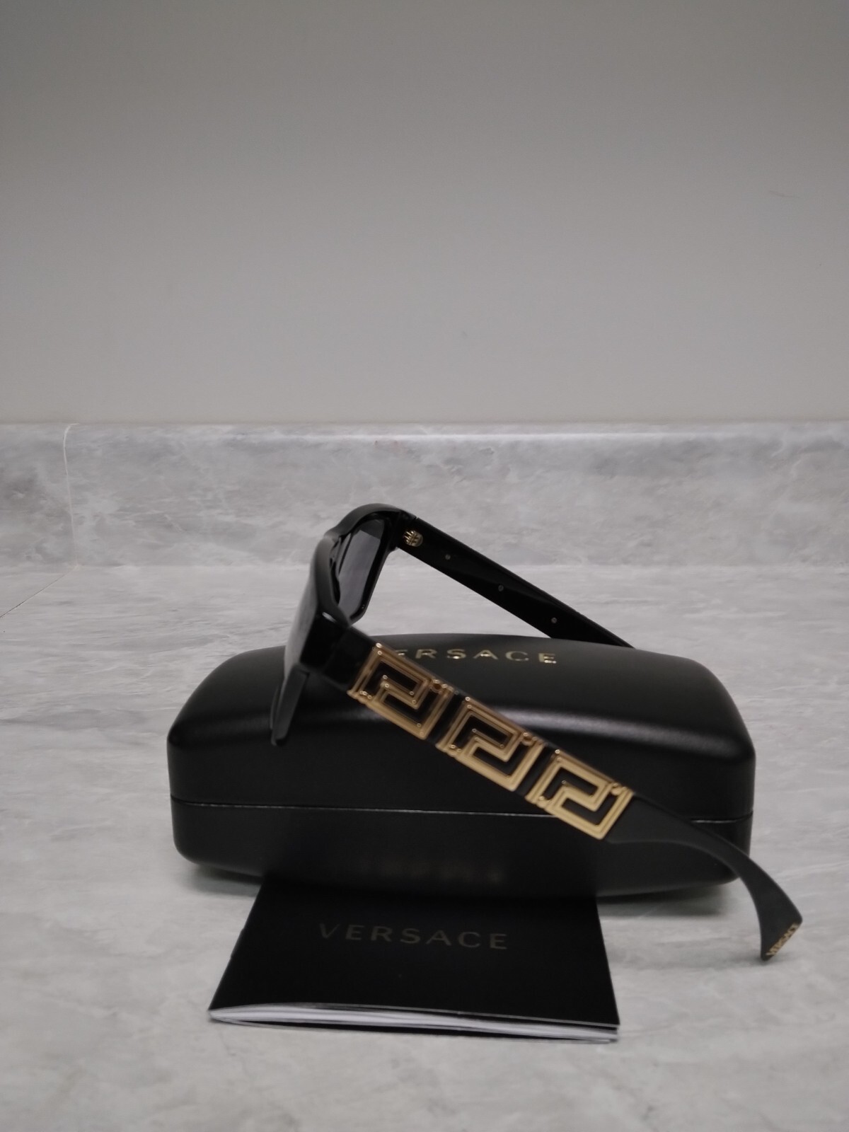 NEW Versace VE4445 GB1/87 Sunglasses 54mm Rectangle Frame Black Gray Smoke Lens