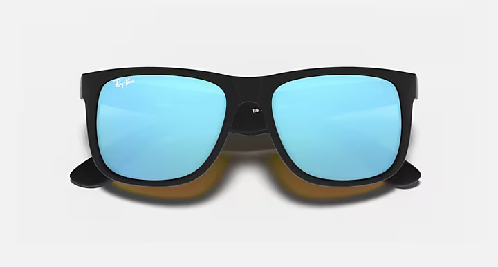 Ray-Ban RB4165 Justin Matte Black Blue Mirror Sunglasses 54mm Square