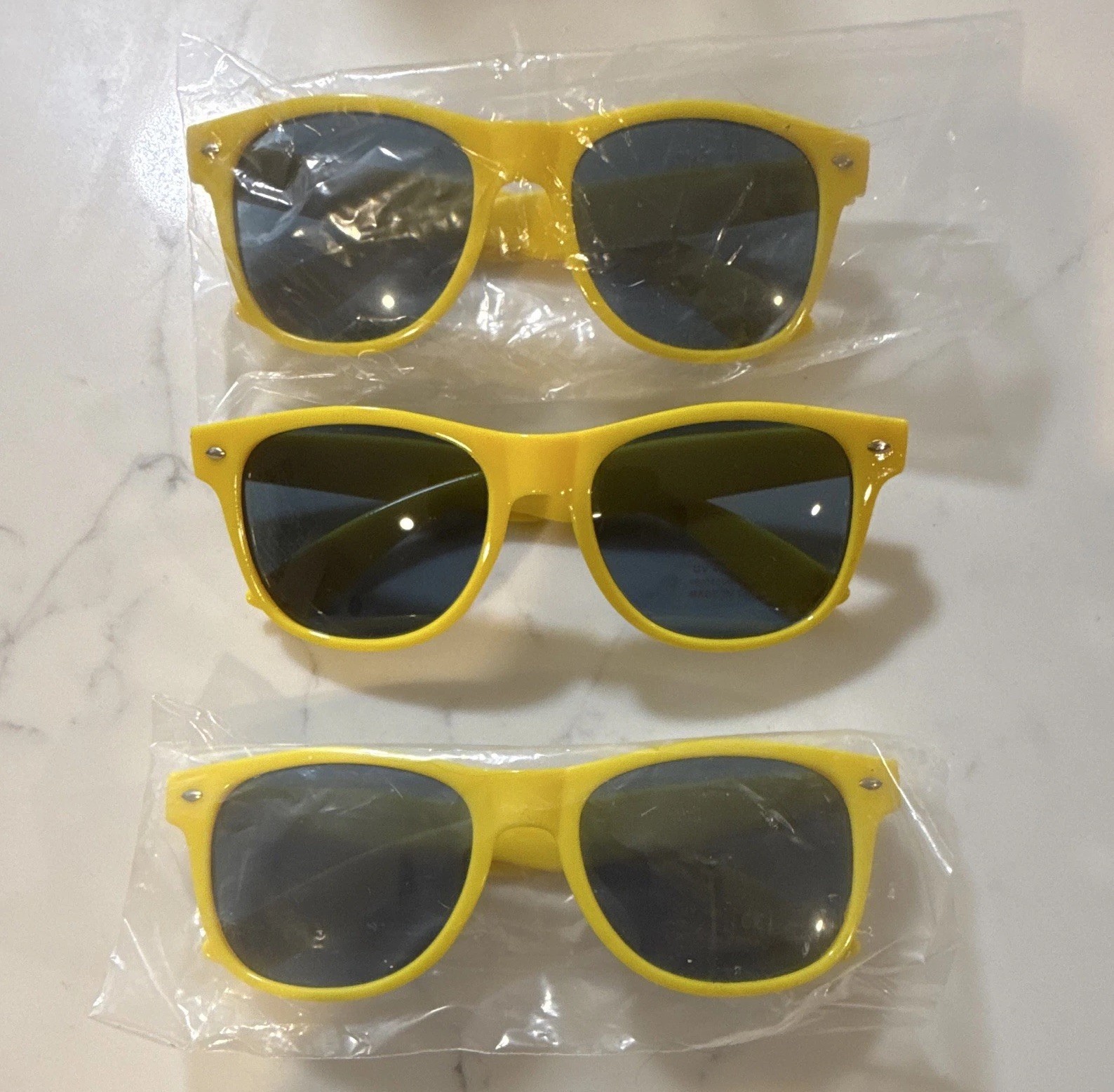 Twisted Tea Sunglasses Yellow Plastic Frame Black Lenses UV400 3pc