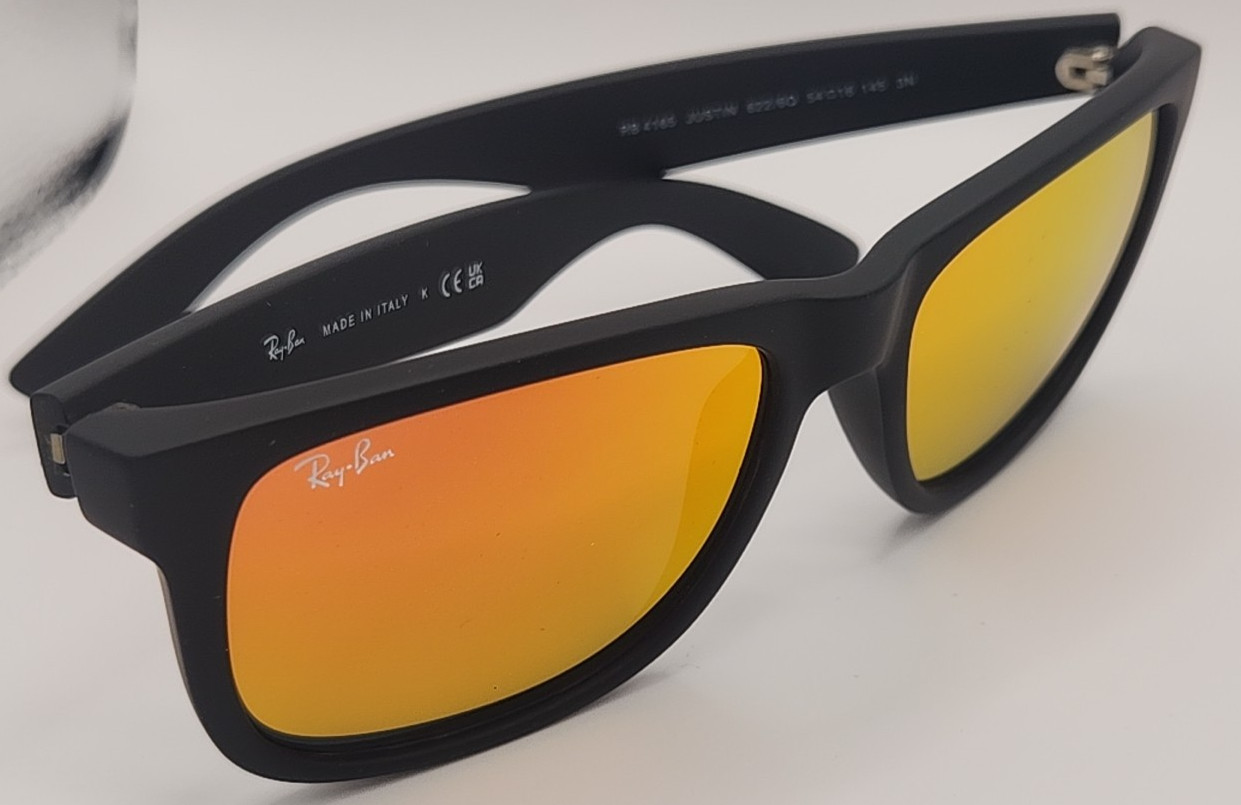 Ray-Ban Justin Black Matte Rubber Frame Orange Mirrored Lenses 54/16 mm