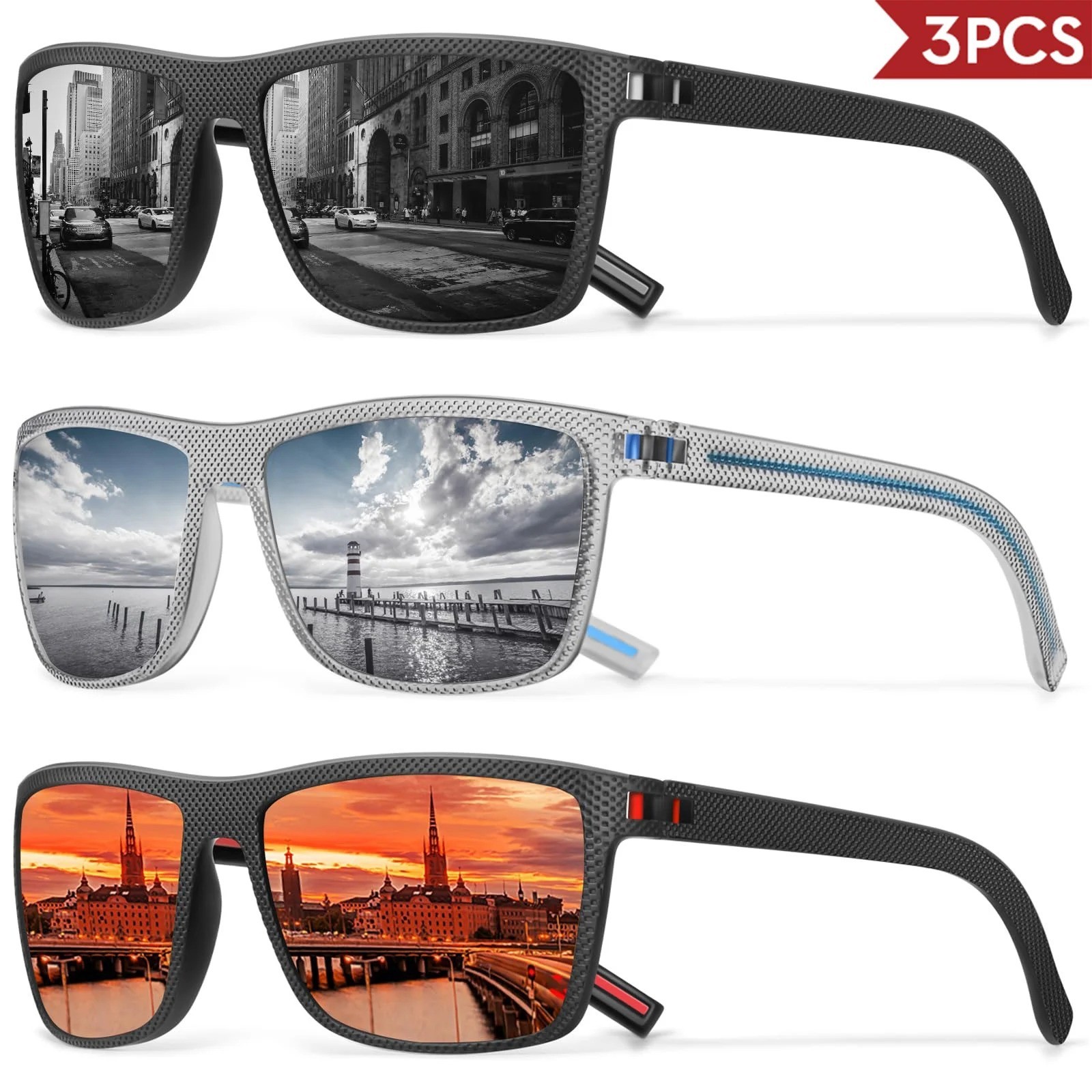3 Packs Polarized Sunglasses for Men, Lightweight Sun Glasses with UV Protection