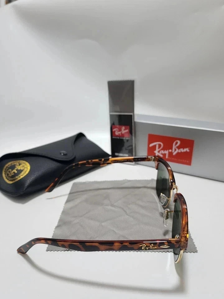 Unisex Ray-Ban RB3016 Clubmaster Sunglasses Tortoise Frame Green Lens 51mm