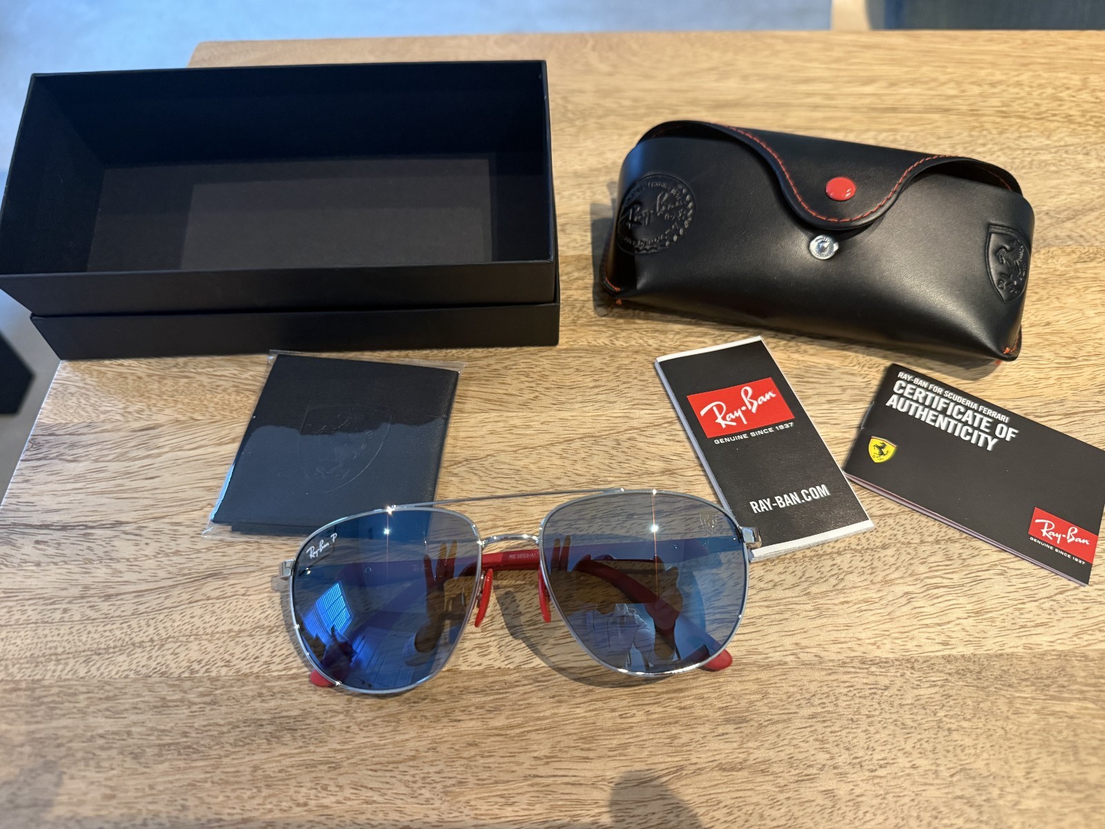Ray-Ban RB3659M Scuderia Ferrari Sunglasses Blue Polarized Silver 57-17