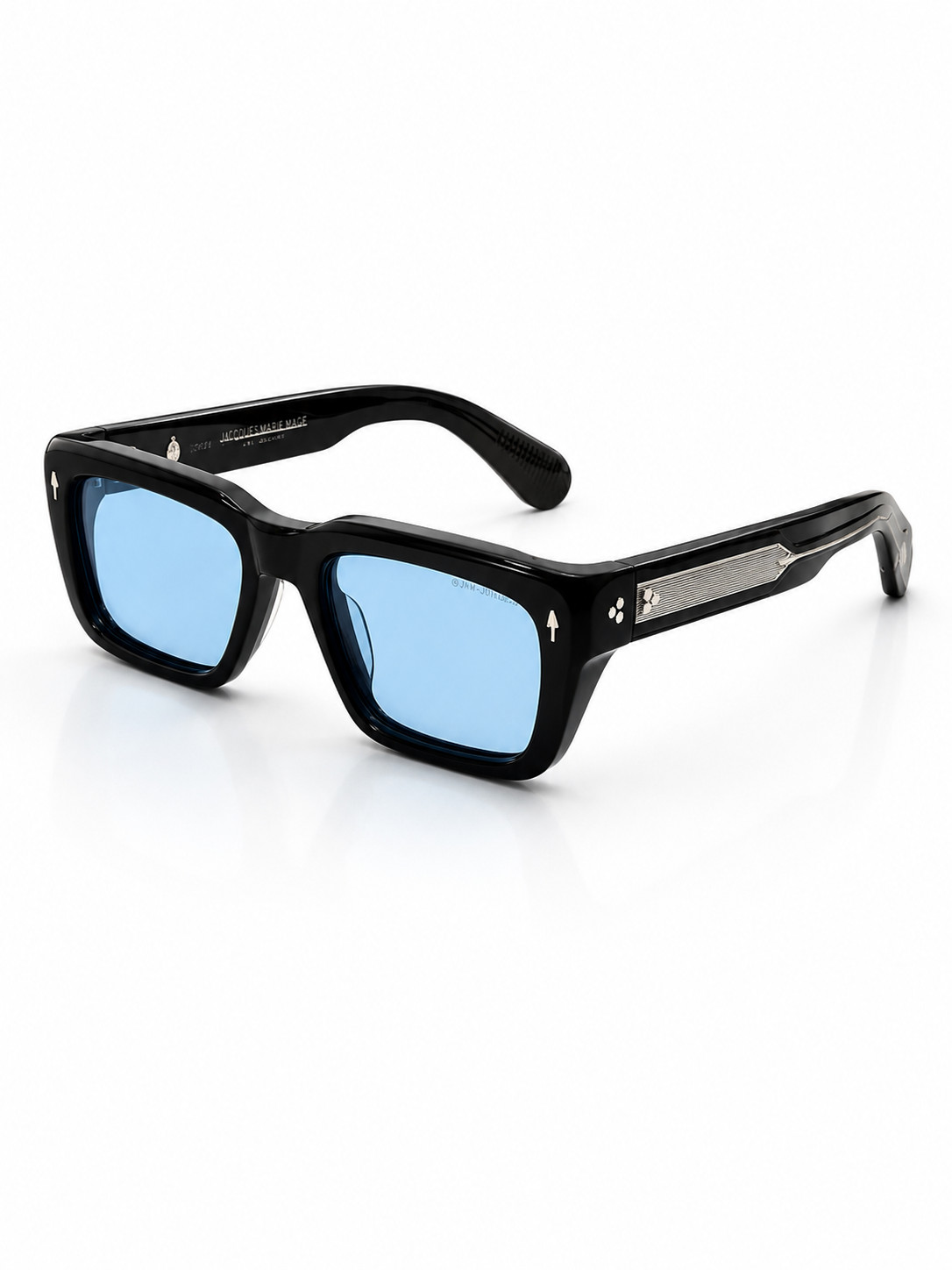 Jacquemus Le Raphia Black Square Sunglasses Blue Lens Silver Detail Unisex