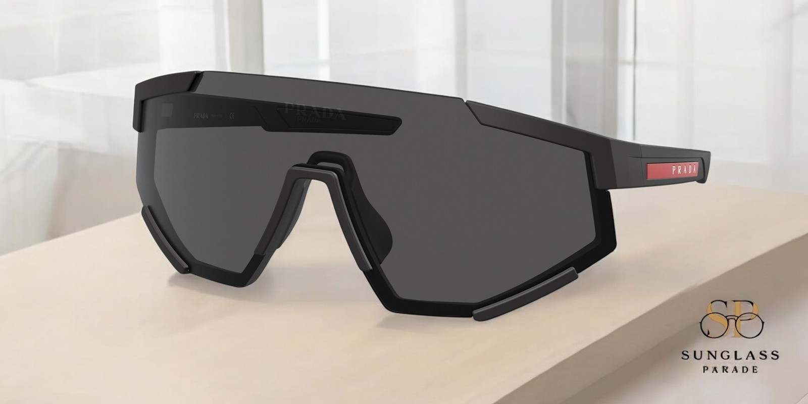 PRADA LINEA ROSSA PS 04WS DG006F Black Rubber Dark Grey 39 mm Men’s Sunglasses