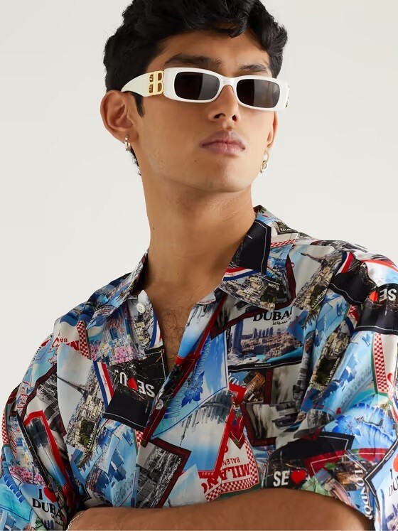 NEW Balenciaga BB0096S 011 White Gold Logo Grey Rectangle Unisex Sunglasses