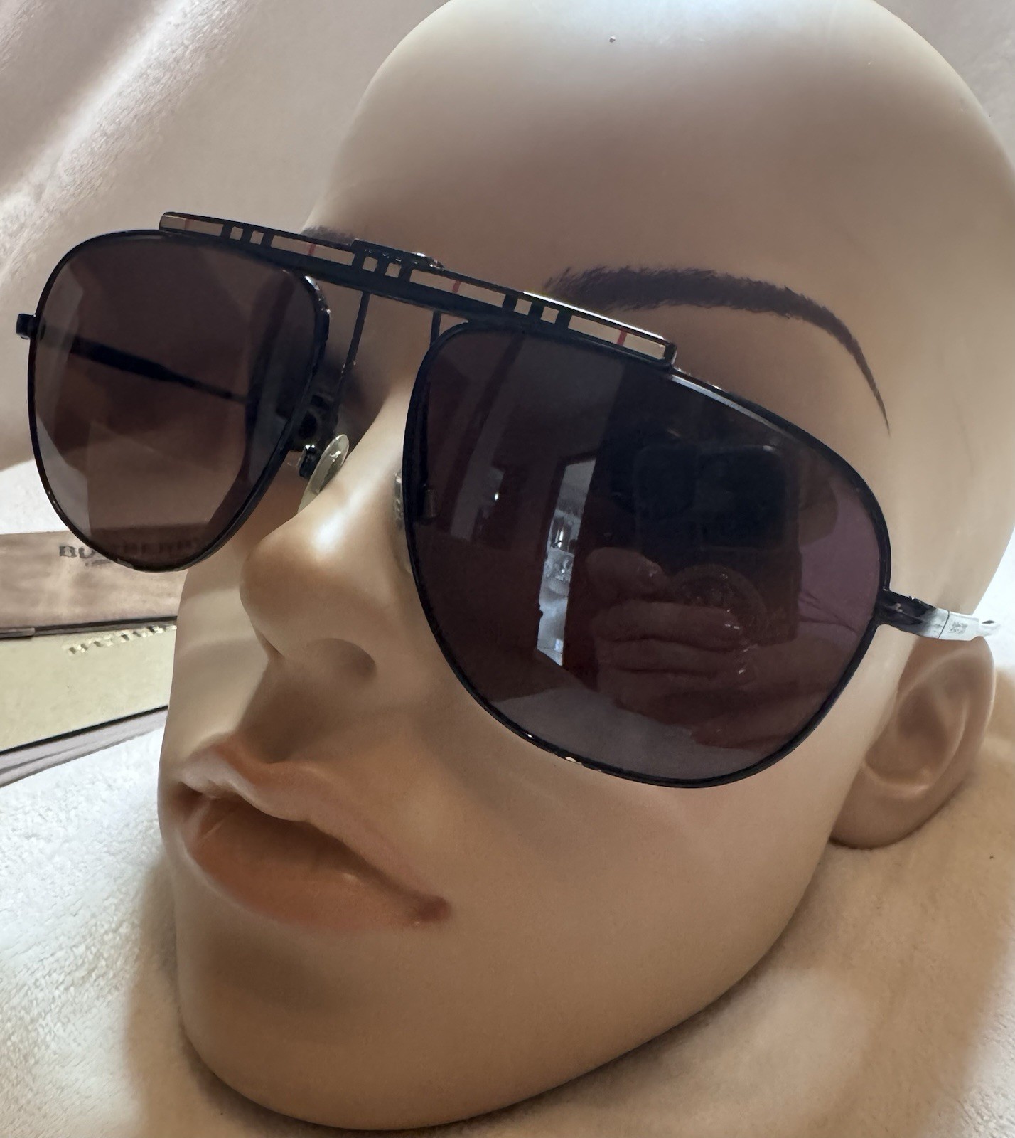 AUTHENTIC BURBERRY Sunglasses B 3121 Square Irregular Black Aviator Check BE3121