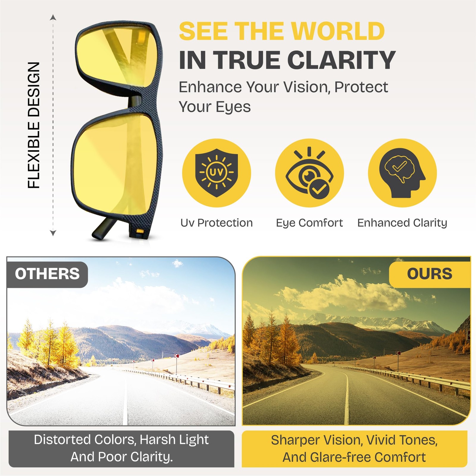 Night Driving Glasses Men Women Polarized Night Vision Glasses Diminish Oncoming
