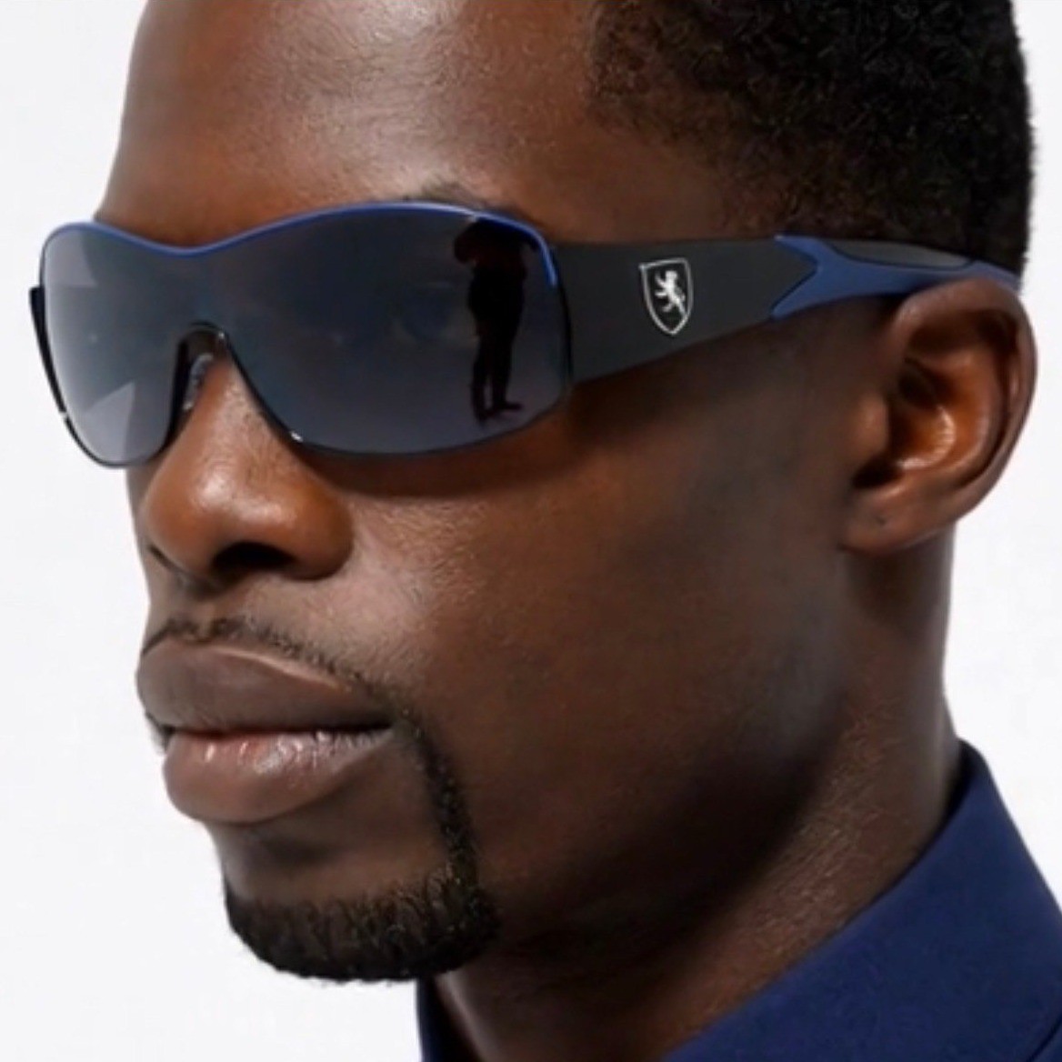 Sunglasses Men Sports UV400 Protection Single Lens Metal Khan Blue Dark Lens New