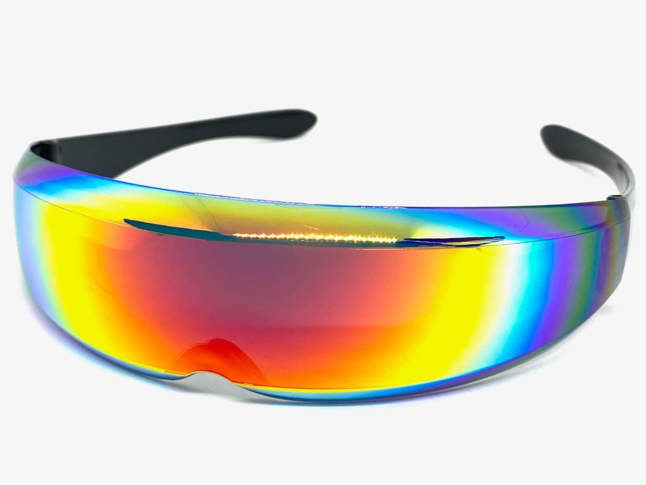 SPACE ROBOT PARTY RAVER COSTUME CYCLOPS FUTURISTIC SHIELD SUN GLASSES Gold Lens