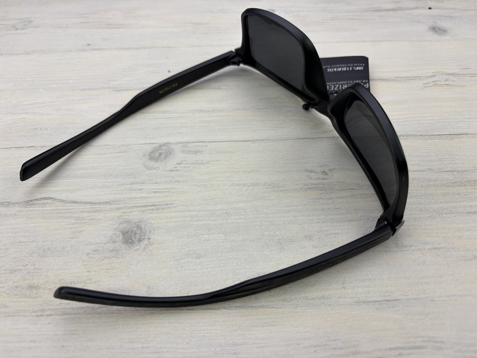 Polarized Sunglasses Black Frame Charcoal Wood Grain Look Temples Gray Lens