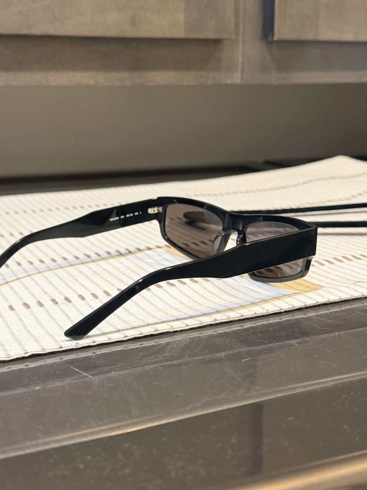 Balenciaga BB0305S Rectangular Sunglasses Black Plastic Frame Grey Tinted 145mm
