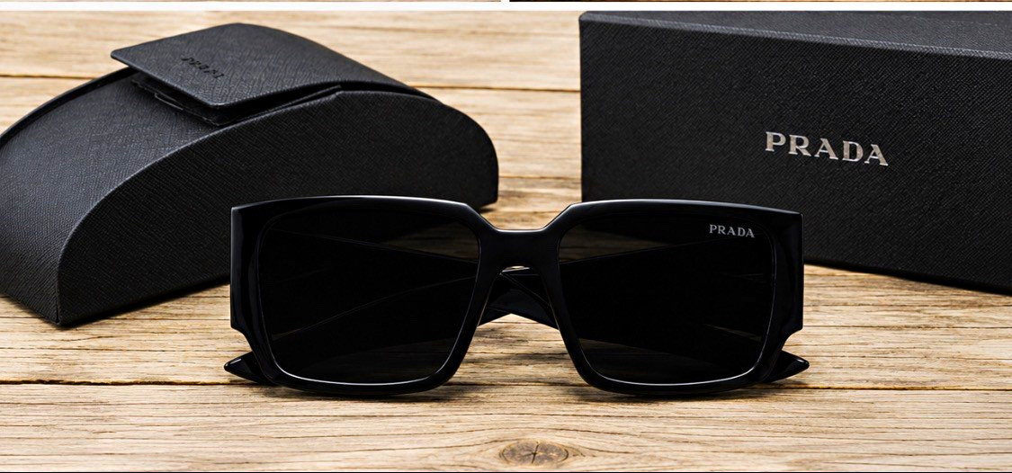 PRADA Oversized Square Sunglasses Black Frame/Black