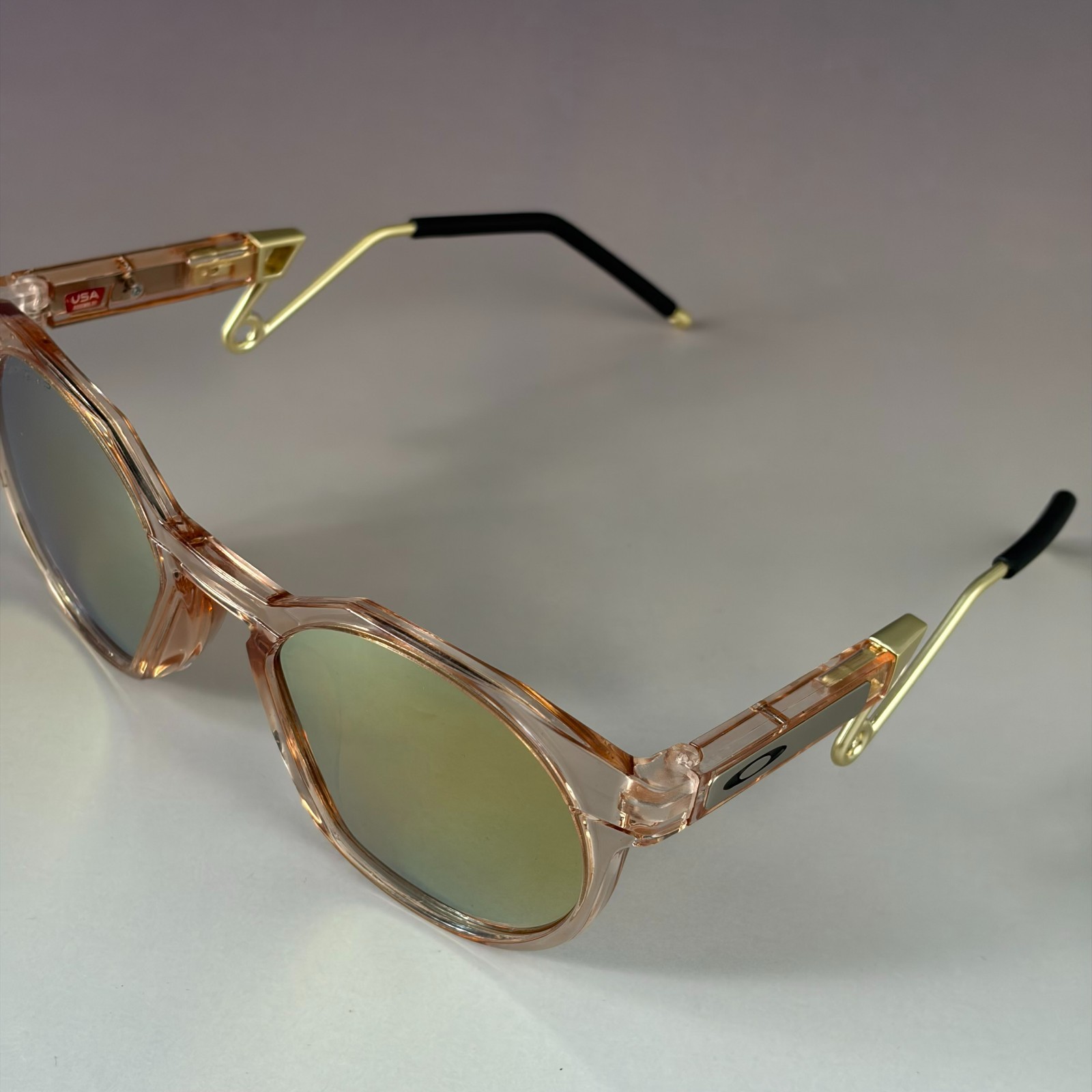 Oakley HSTN Metal Sunglasses Clear Pink Frame Prizm Gold Polarized New W/ Case