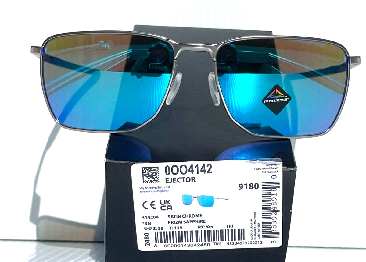 NEW Oakley EJECTOR Satin Chrome PRIZM Sapphire Lens Sunglass 4142-04