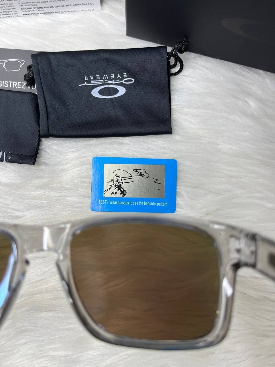 Oakley Holbrook Polarized Sunglasses Transparent Grey Frame Blue Mirror Lens New