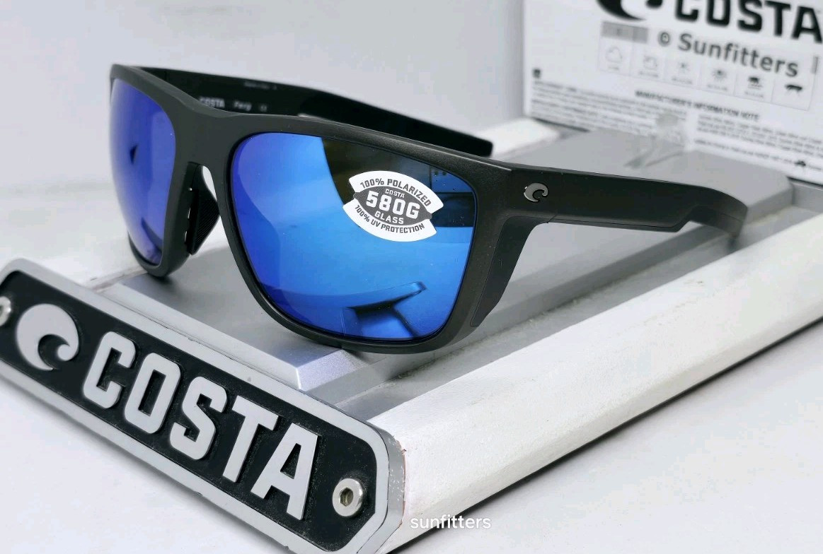COSTA DEL MAR steel gray metallic/blue mirror FERG polarized 580G sunglasses NEW