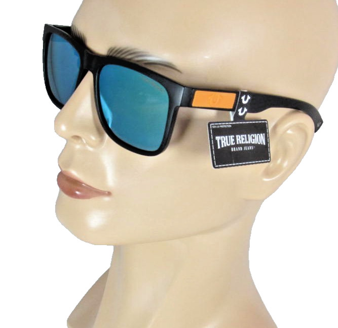 TRUE RELIGION Men Matte Black Sunglasses Blue Reflective Lenses TRM1860-MBY-YM-S