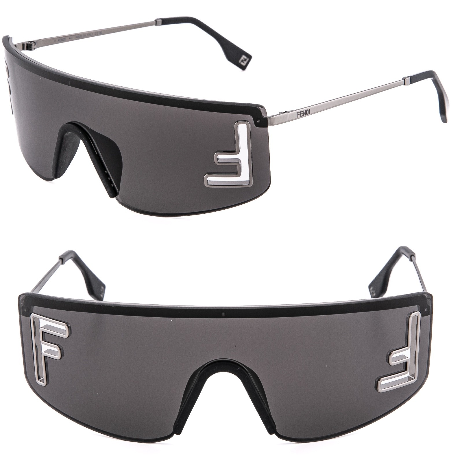 FENDI SPORT FE40168U Black Silver Unisex Logo Wrap Mask Fashion Sunglasses 40168