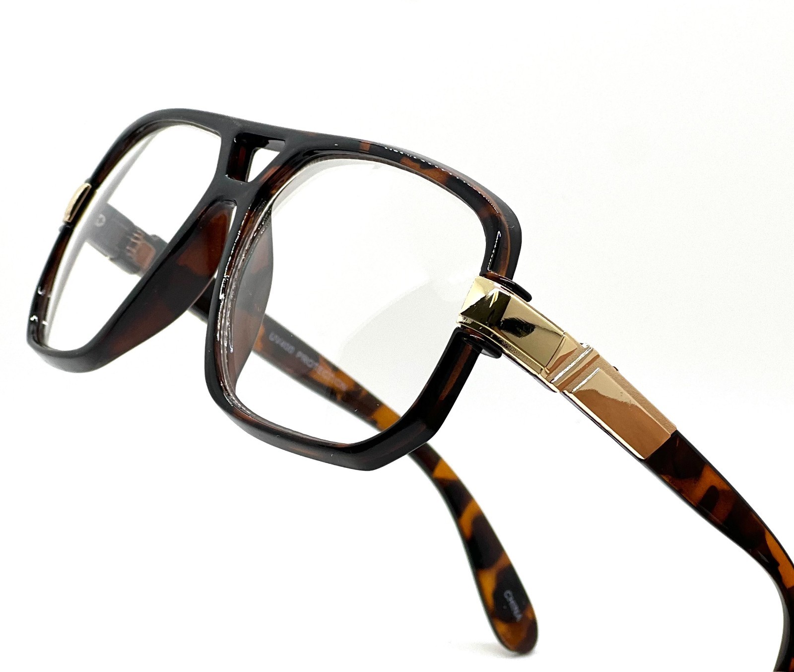 Men Sunglasses Designer Square Black Lens Gold Fashion Classic Retro Vintage NEW