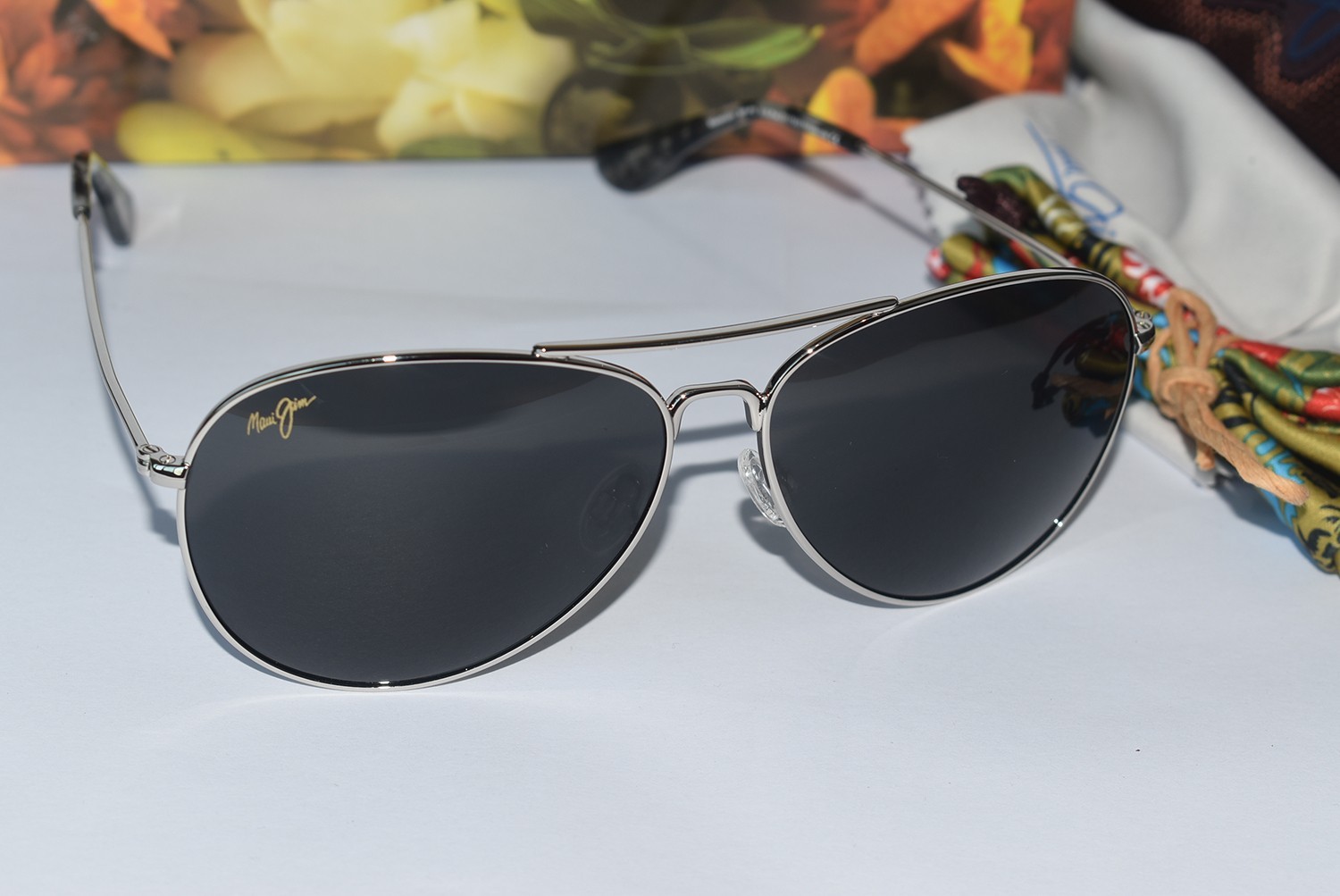 Maui Jim Mavericks GS264-17 Polarized Silver Aviator Sunglasses Neutral Grey Len